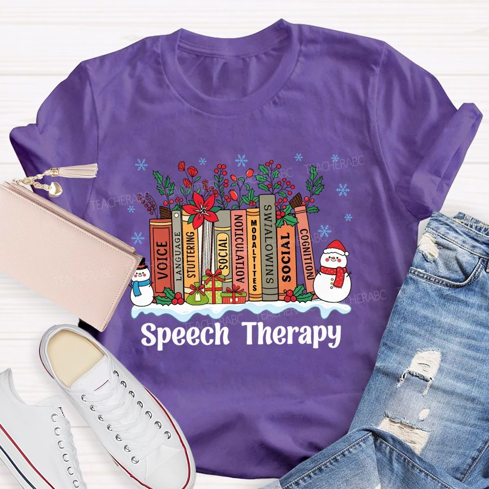 Speech Therapy Christmas Books Language Stuttering Social Articulation Modalities Teacher T-shirt