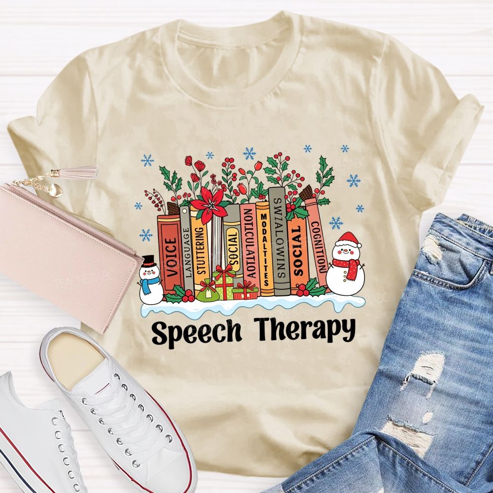 Speech Therapy Christmas Books Language Stuttering Social Articulation Modalities Teacher T-shirt