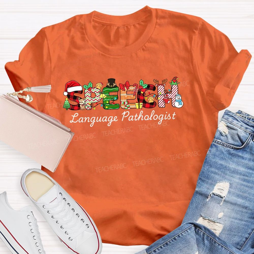 Speech Language Pathologist Christmas Festive Speech Holiday Slp Teacher T-shirt