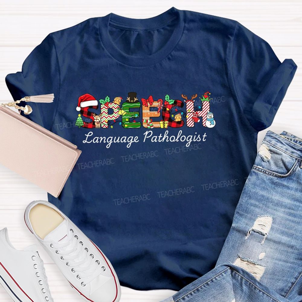 Speech Language Pathologist Christmas Festive Speech Holiday Slp Teacher T-shirt