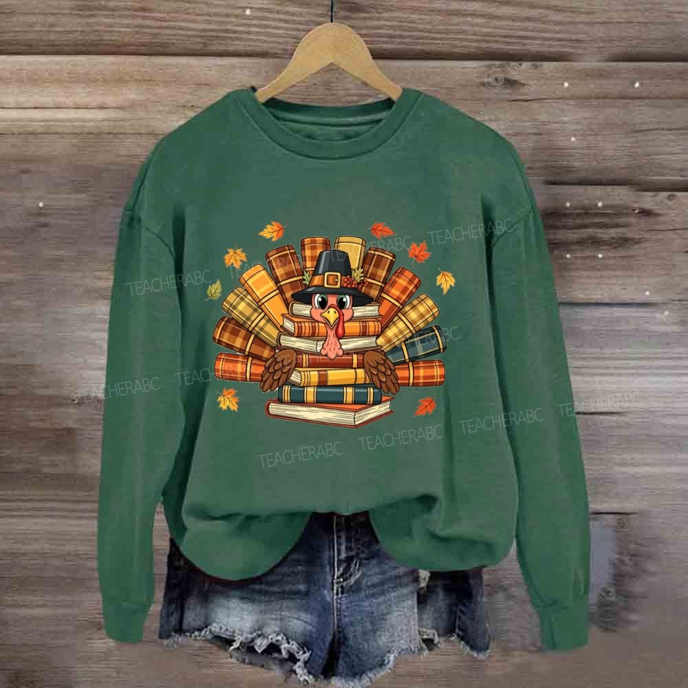 Thanksgiving Book Turkey Teacher Fall Book Lover Sweatshirt