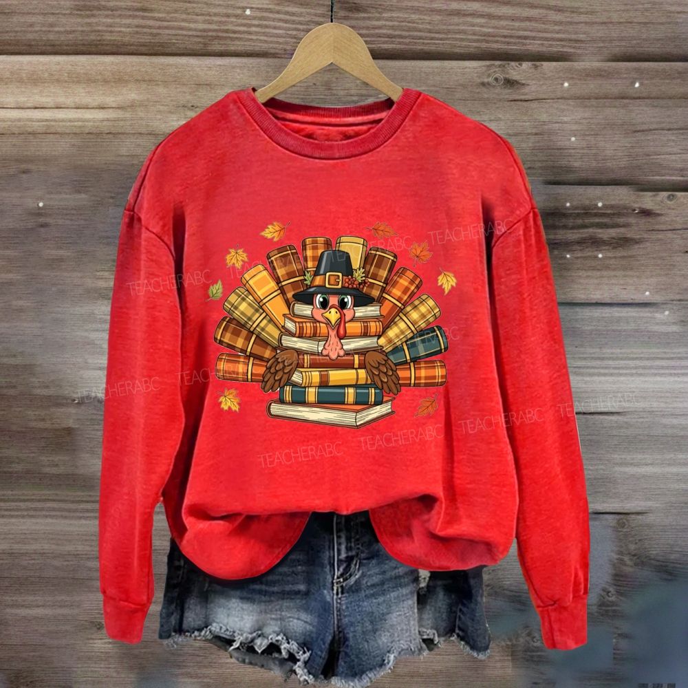 Thanksgiving Book Turkey Teacher Fall Book Lover Sweatshirt