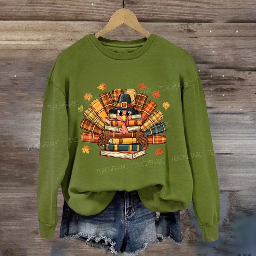 Thanksgiving Book Turkey Teacher Fall Book Lover Sweatshirt