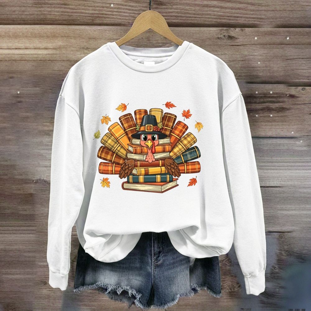 Thanksgiving Book Turkey Teacher Fall Book Lover Sweatshirt