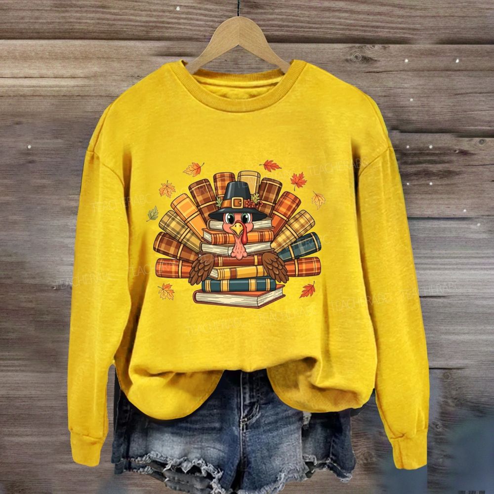 Thanksgiving Book Turkey Teacher Fall Book Lover Sweatshirt