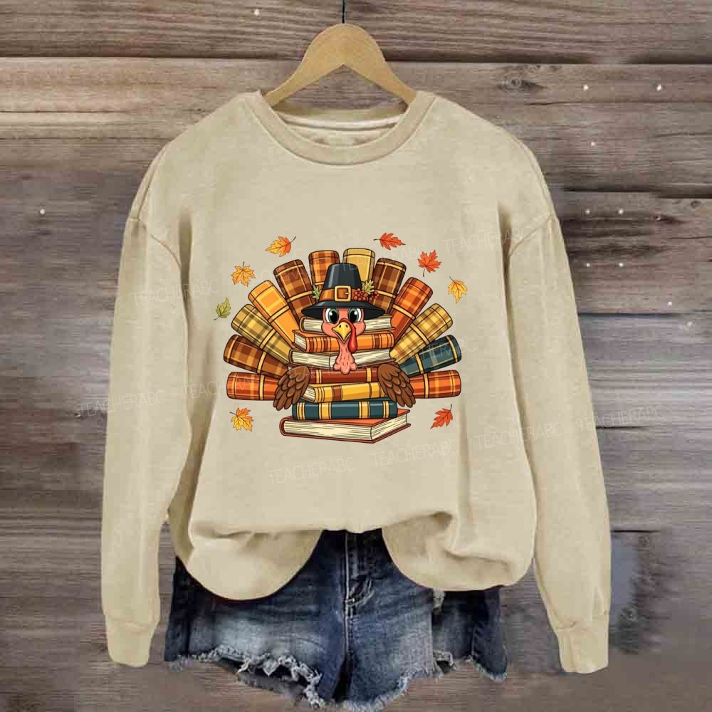 Thanksgiving Book Turkey Teacher Fall Book Lover Sweatshirt