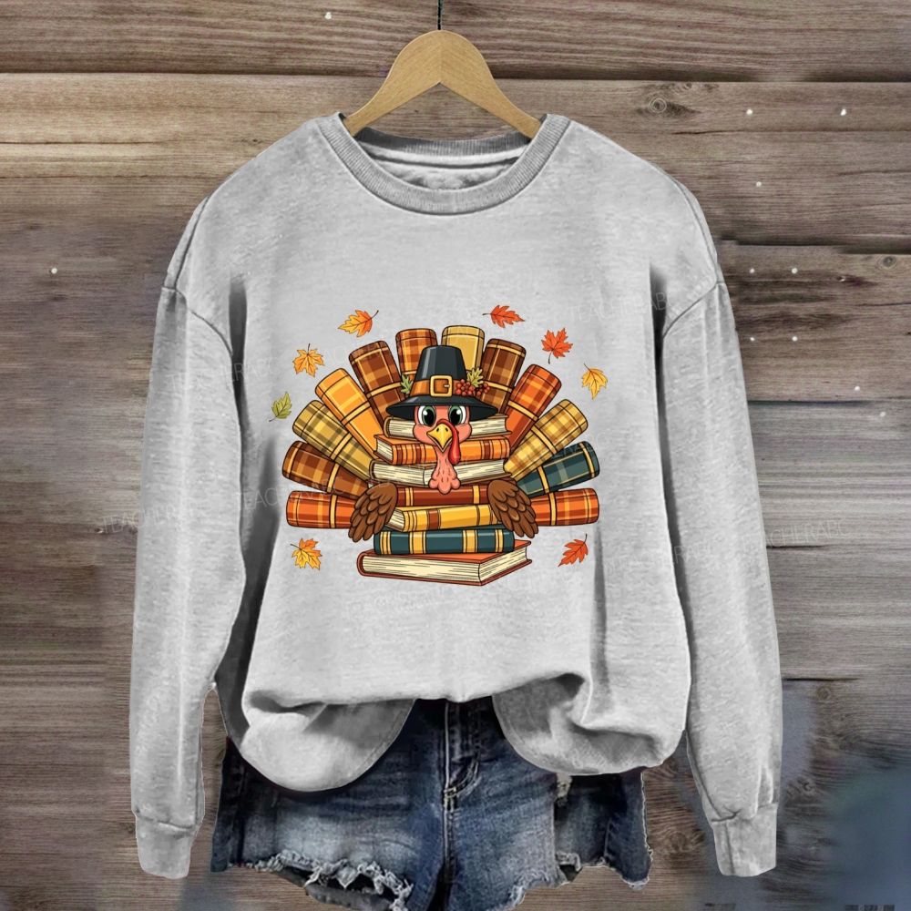 Thanksgiving Book Turkey Teacher Fall Book Lover Sweatshirt