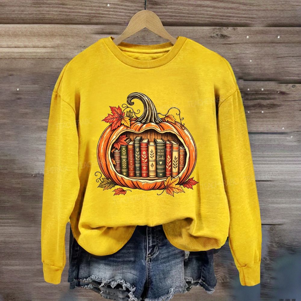 Fall Reading Pumpkin Books Inside My Fall Pumpkin Sweatshirt