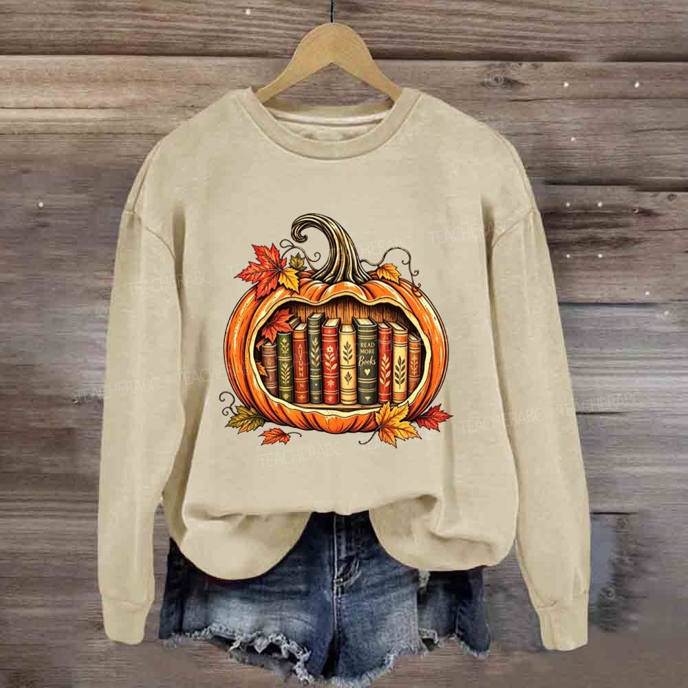 Fall Reading Pumpkin Books Inside My Fall Pumpkin Sweatshirt