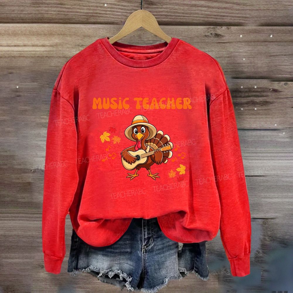 Turkey Playing Guitar Fall Maple Leaves Music Notes Sweatshirt
