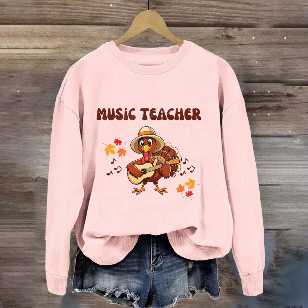 Turkey Playing Guitar Fall Maple Leaves Music Notes Sweatshirt