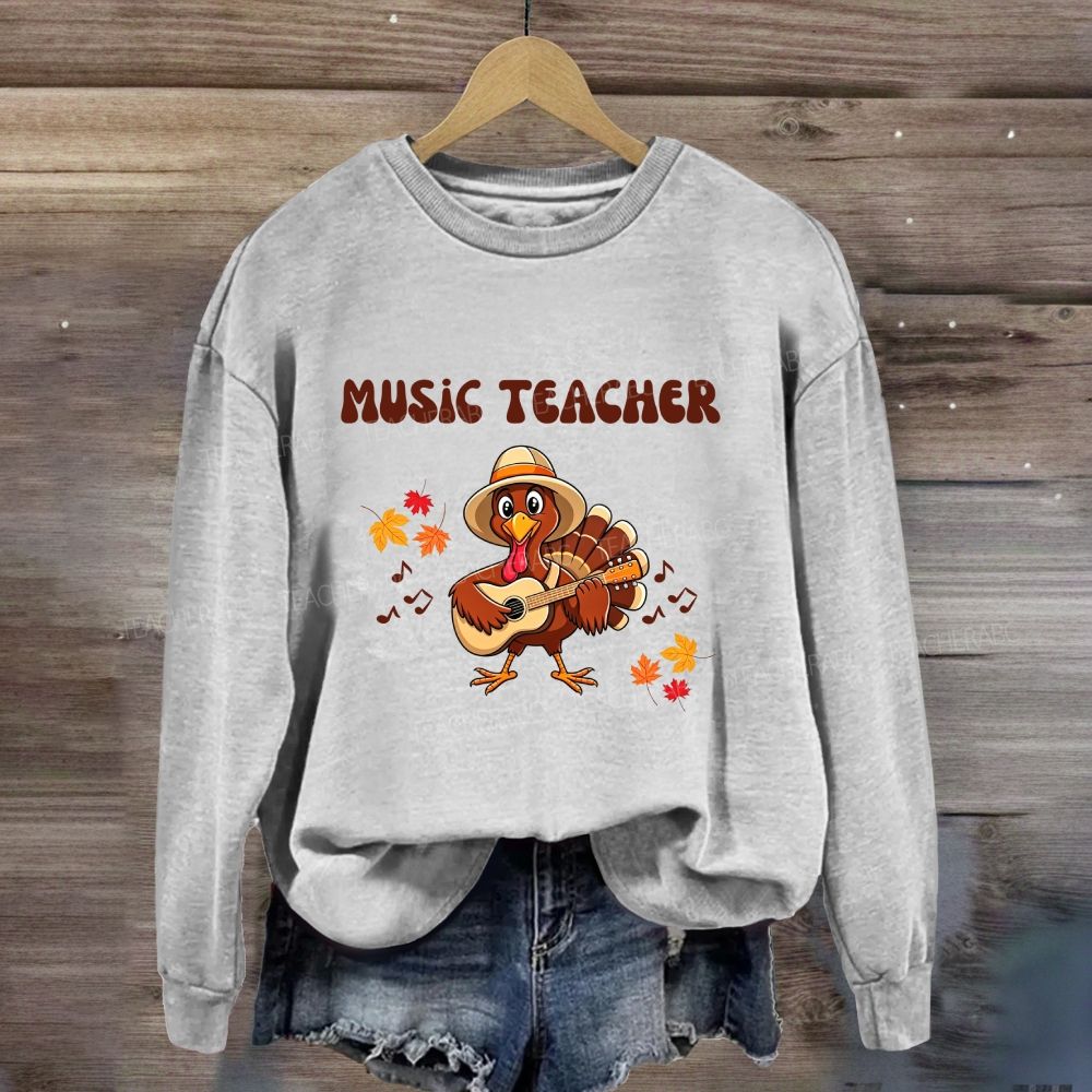 Turkey Playing Guitar Fall Maple Leaves Music Notes Sweatshirt