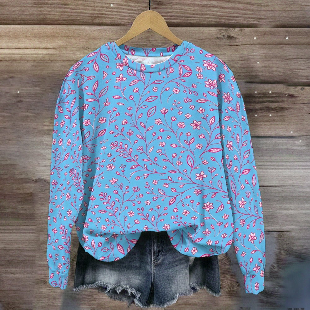 Turquoise Pink Vine Floral Seamless Sweatshirt