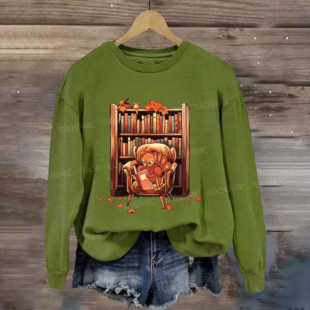 Autumn Bookish Turkey Cozy Reading Sweatshirt