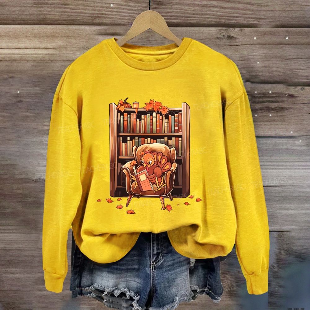 Autumn Bookish Turkey Cozy Reading Sweatshirt
