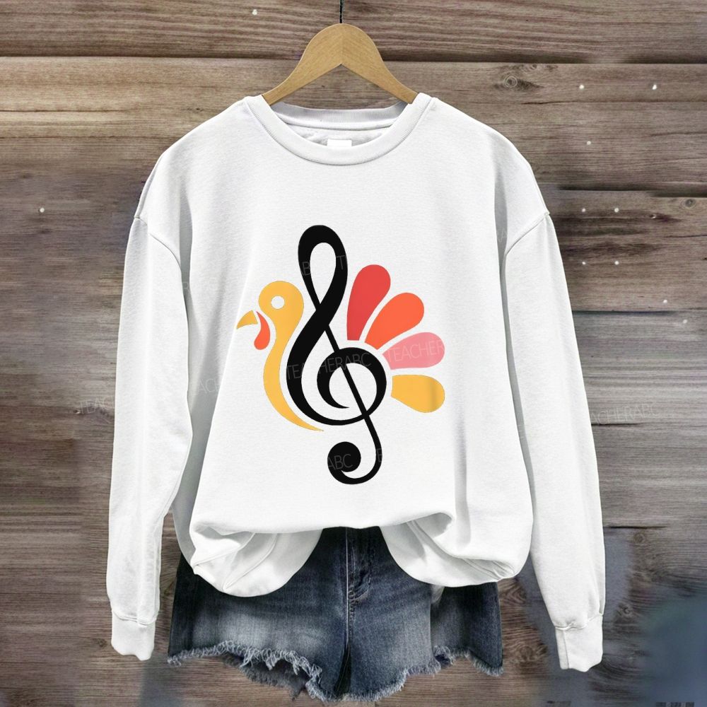 Music Teacher Fall Thanksgiving Turkey Treble Sweatshirt