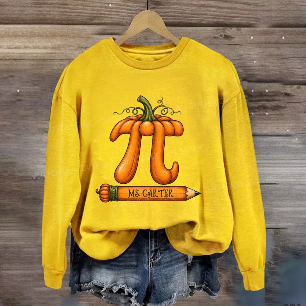 Personalized Name Math Teacher Fall Pumpkin Pencil Sweatshirt