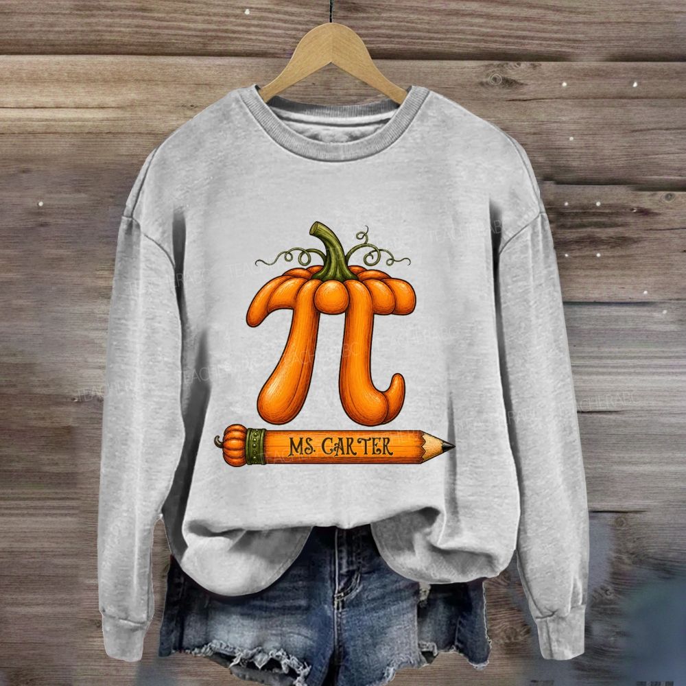Personalized Name Math Teacher Fall Pumpkin Pencil Sweatshirt