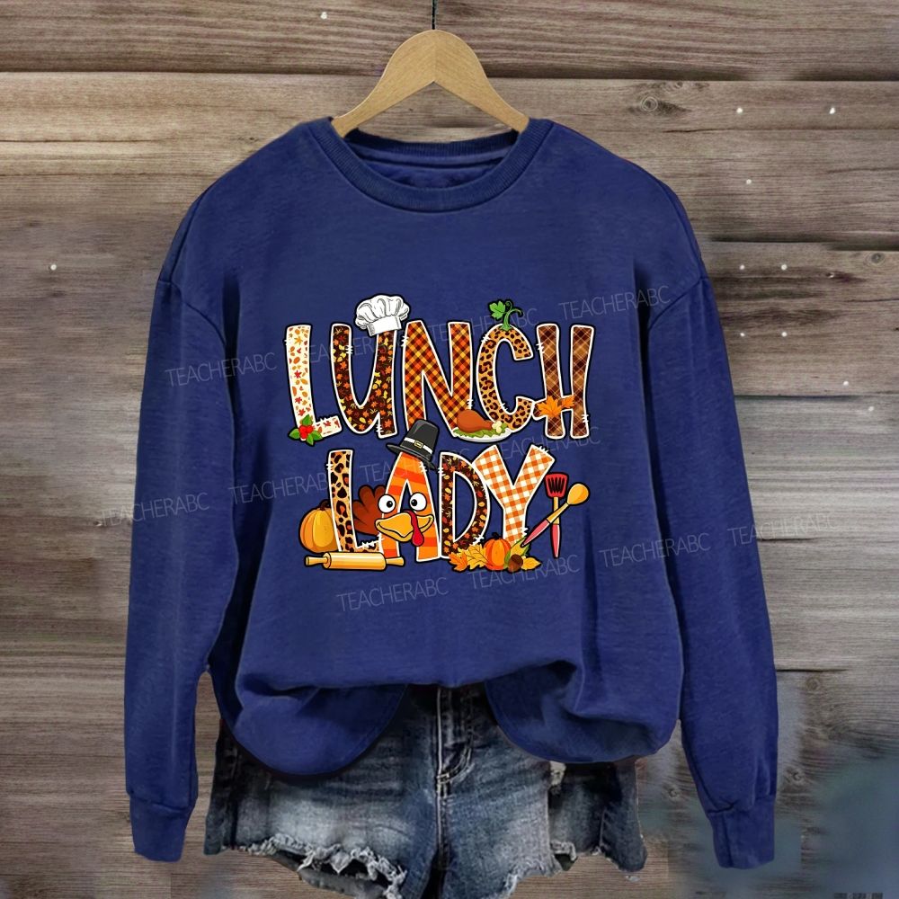 Fall Leopard Plaid Lunch Lady Pumpkin Sweatshirt