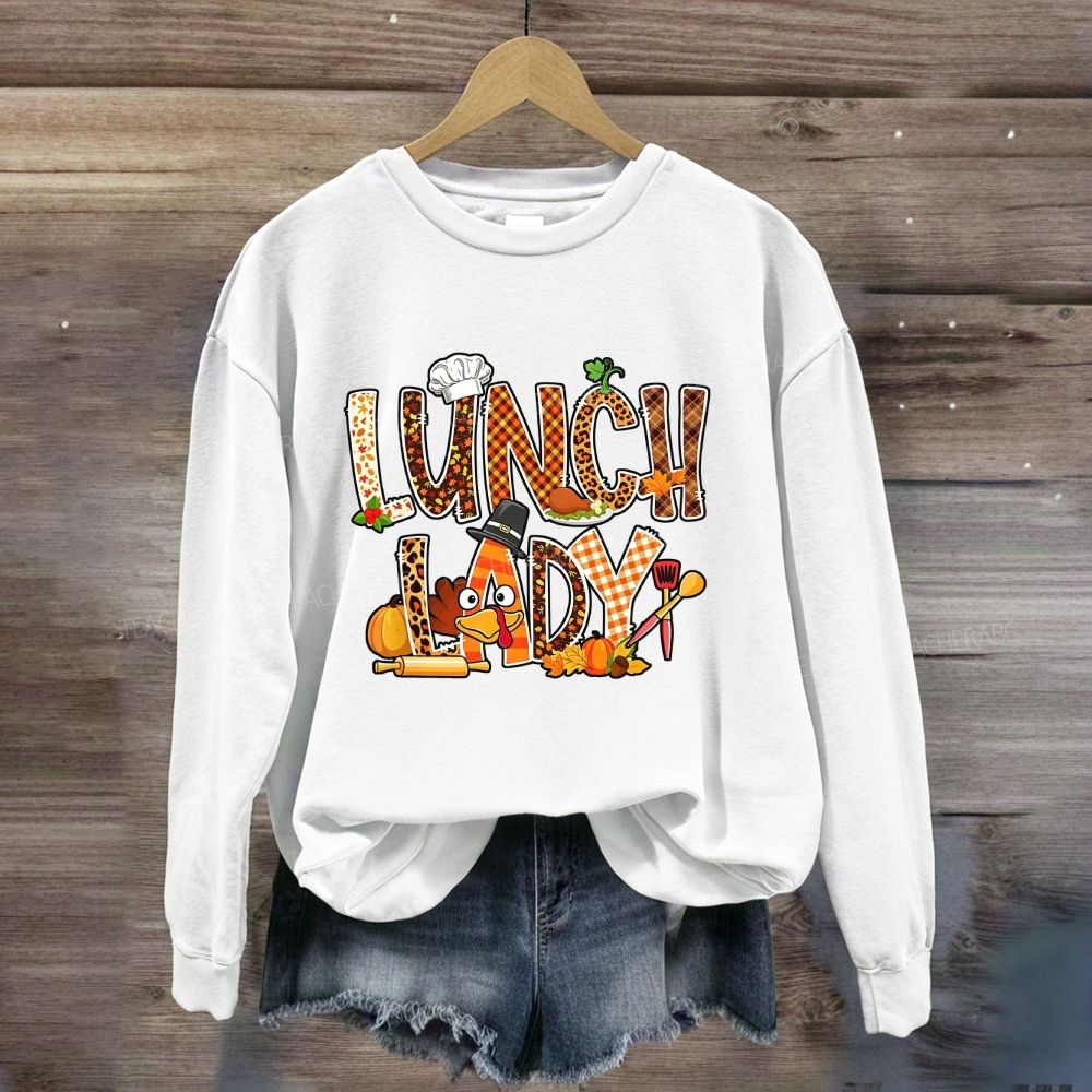 Fall Leopard Plaid Lunch Lady Pumpkin Sweatshirt