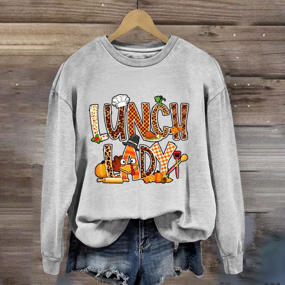 Fall Leopard Plaid Lunch Lady Pumpkin Sweatshirt