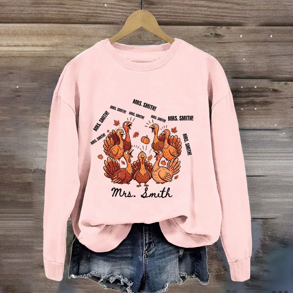 Personalized Name Turkey Thanksgiving Teacher Fall Sweatshirt