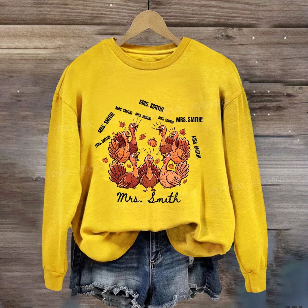 Personalized Name Turkey Thanksgiving Teacher Fall Sweatshirt