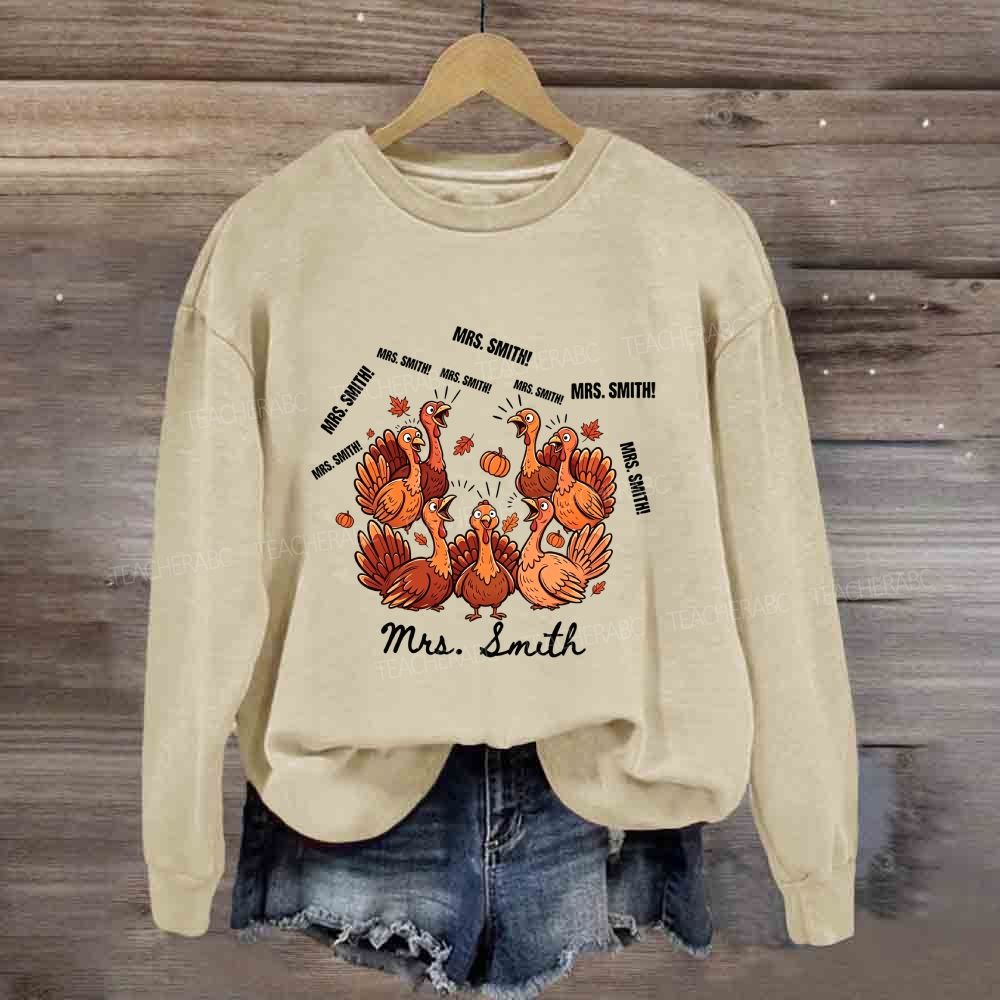 Personalized Name Turkey Thanksgiving Teacher Fall Sweatshirt