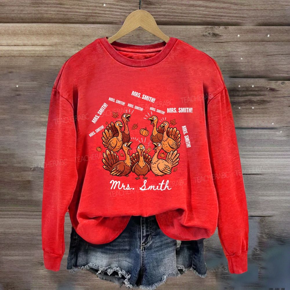 Personalized Name Turkey Thanksgiving Teacher Fall Sweatshirt