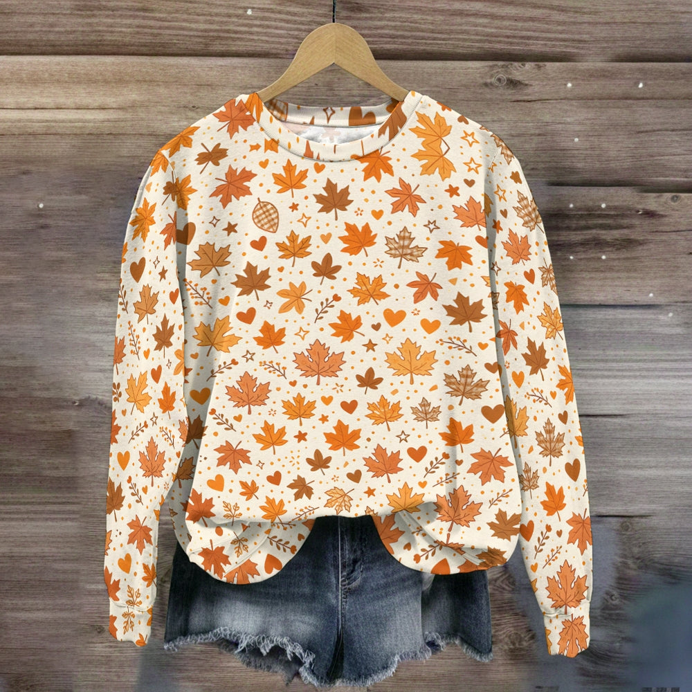 Autumn Maple Hearts Stars Seamless Sweatshirt