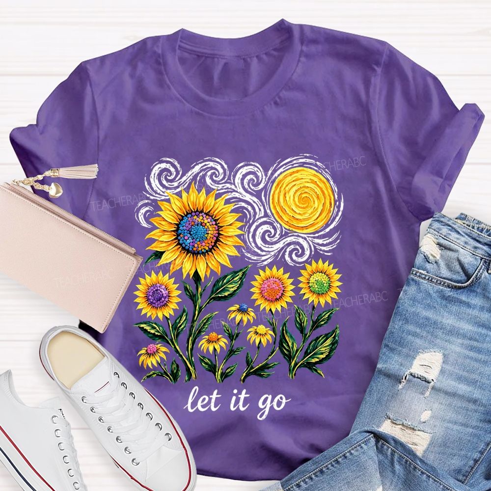Starry Night Colorful Sunflower Let It Go Art Teacher T-shirt