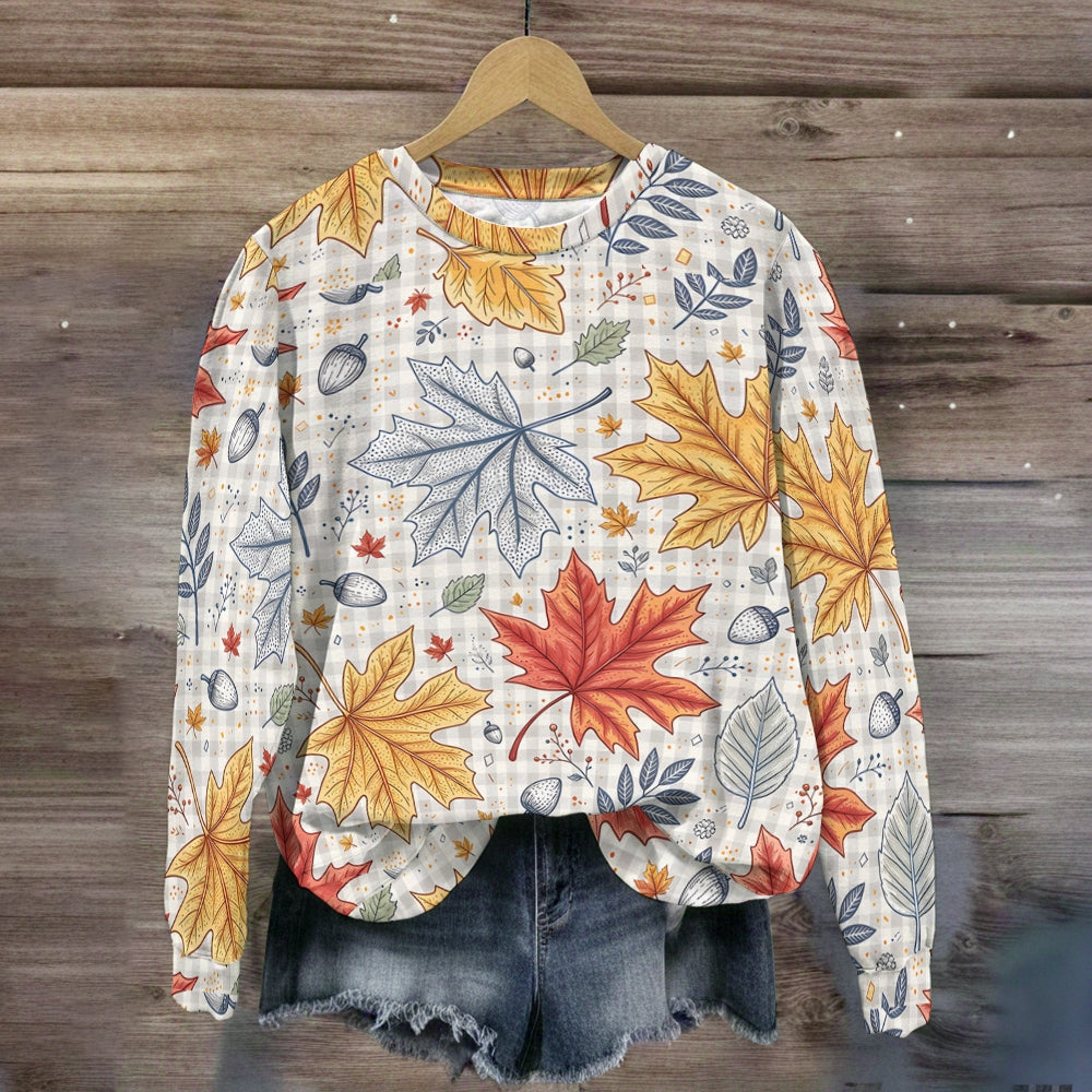 Gingham Autumn Maple Leaves Seamless Sweatshirt