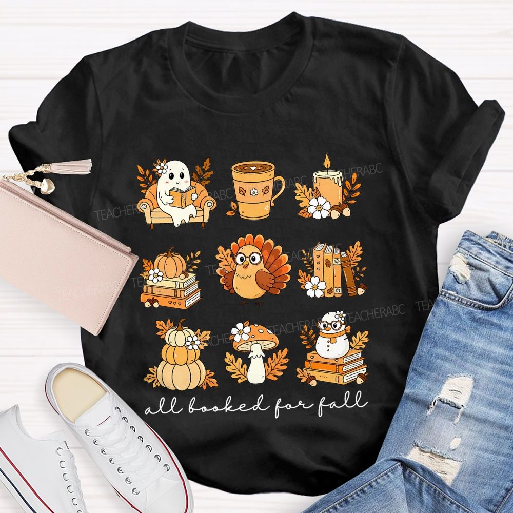 Cozy Fall Reading Ghost Pumpkin Mushroom Teacher T-shirt