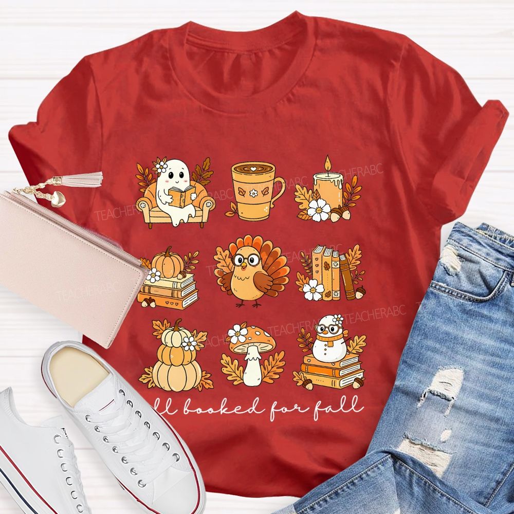 Cozy Fall Reading Ghost Pumpkin Mushroom Teacher T-shirt