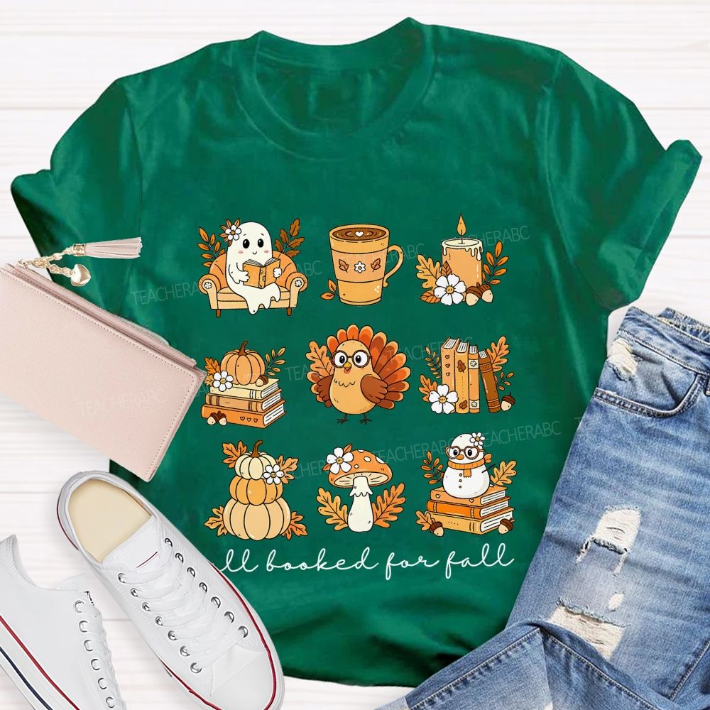 Cozy Fall Reading Ghost Pumpkin Mushroom Teacher T-shirt