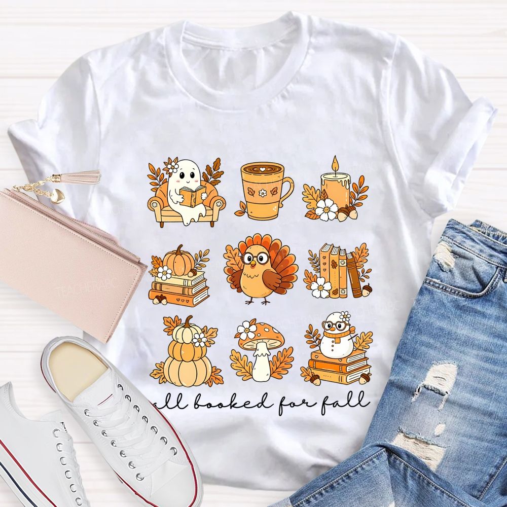 Cozy Fall Reading Ghost Pumpkin Mushroom Teacher T-shirt