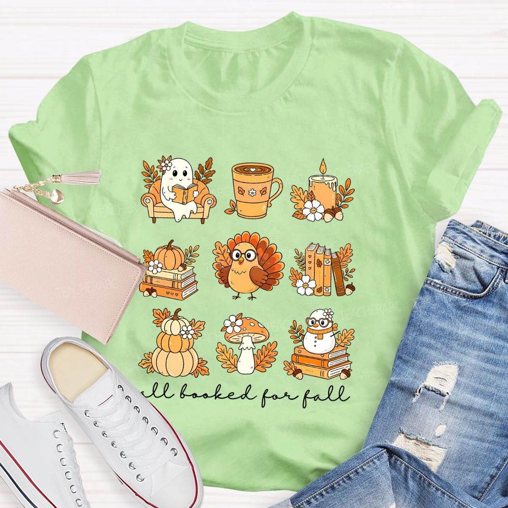 Cozy Fall Reading Ghost Pumpkin Mushroom Teacher T-shirt