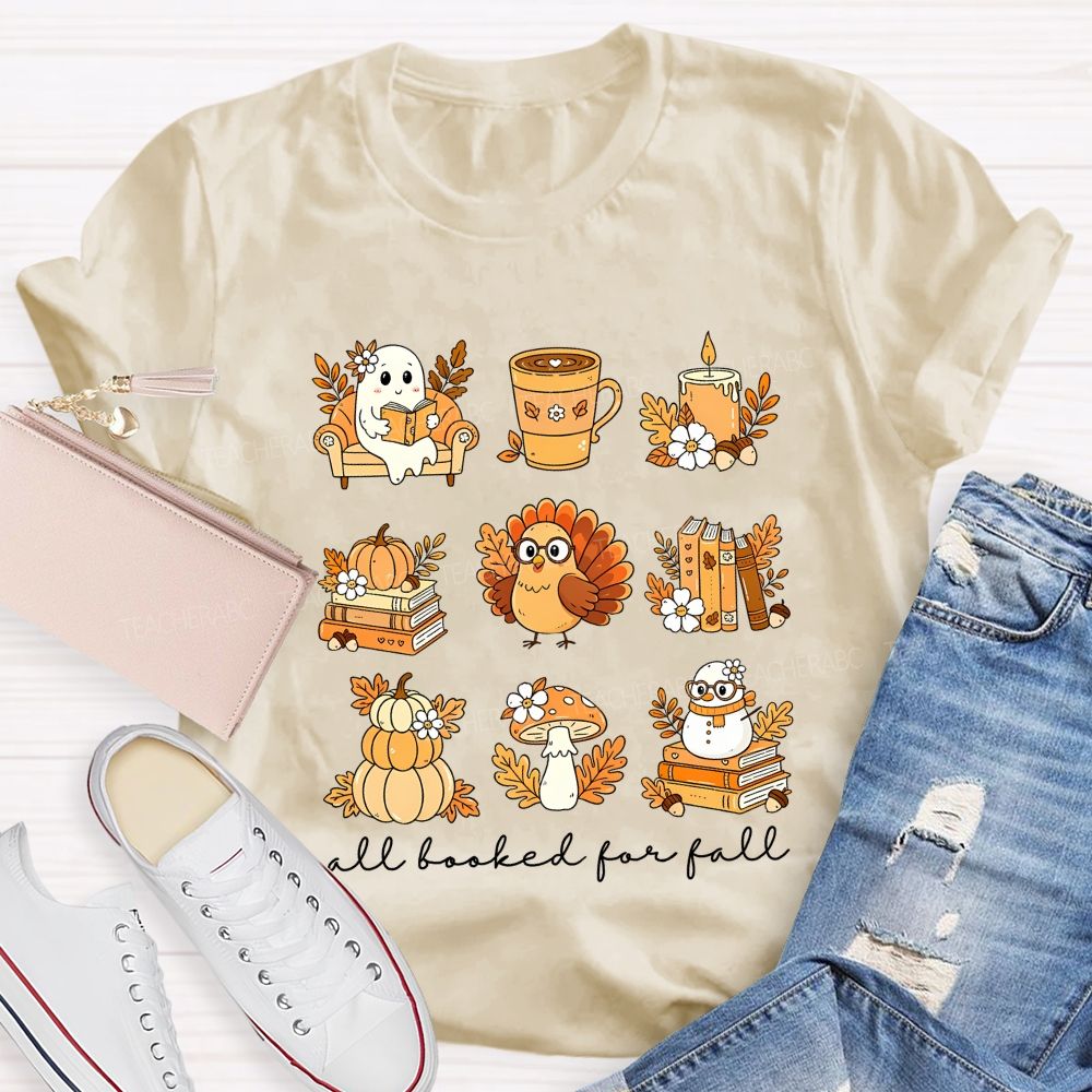 Cozy Fall Reading Ghost Pumpkin Mushroom Teacher T-shirt