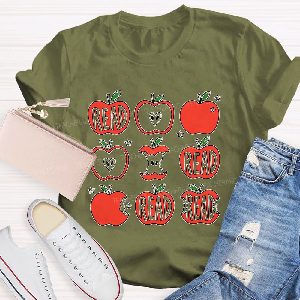 Reading Apple Bite Heart Core Teacher T-shirt