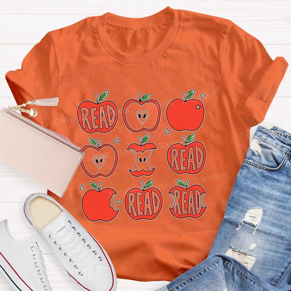 Reading Apple Bite Heart Core Teacher T-shirt
