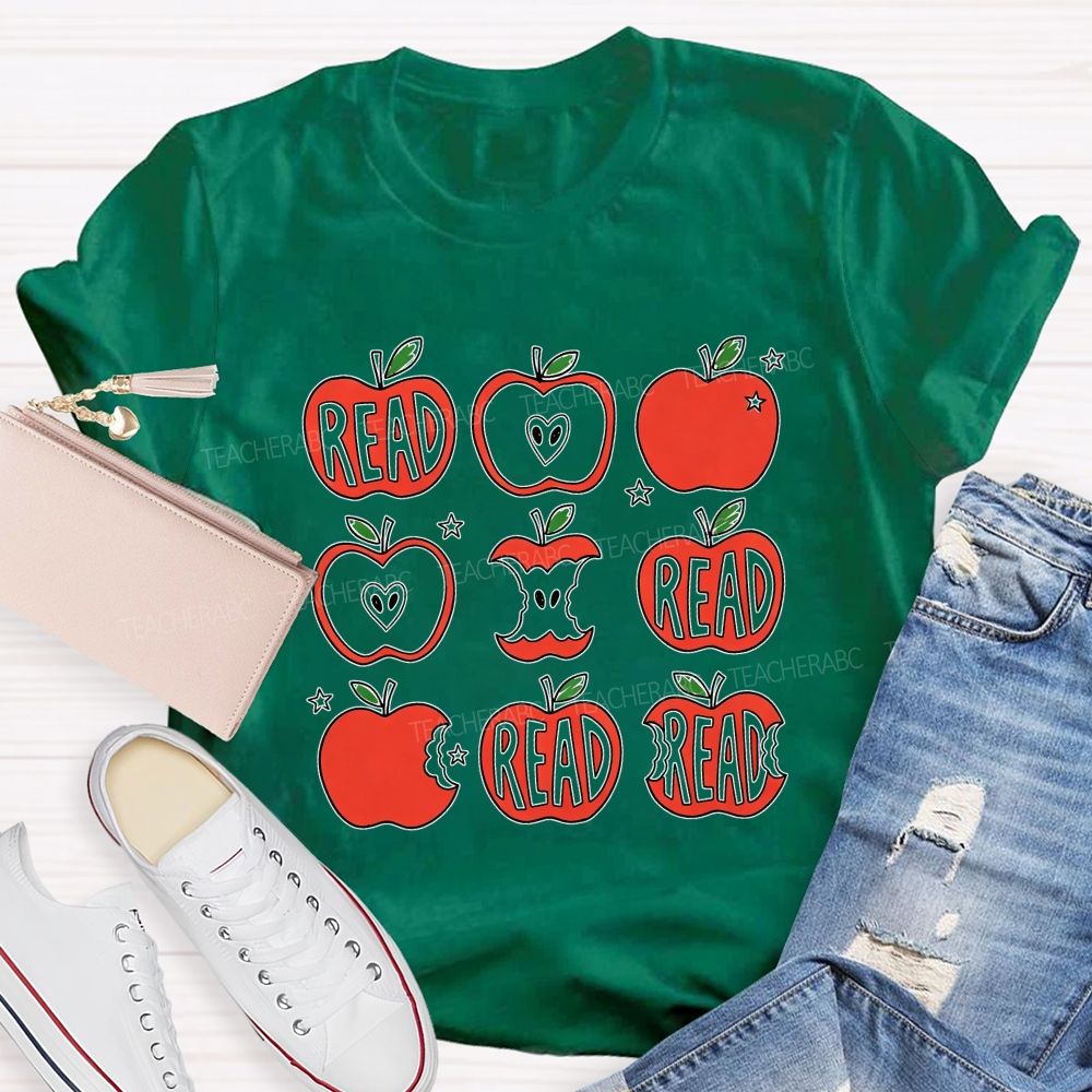 Reading Apple Bite Heart Core Teacher T-shirt