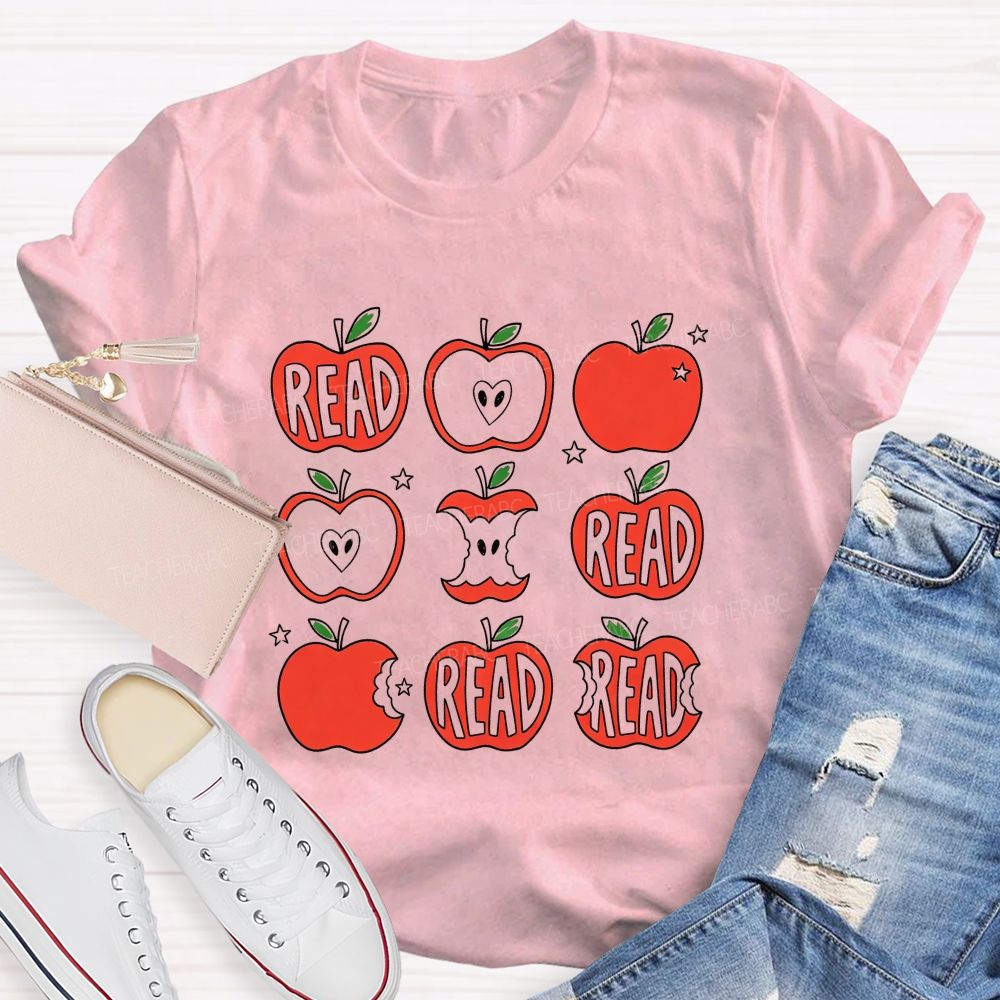 Reading Apple Bite Heart Core Teacher T-shirt