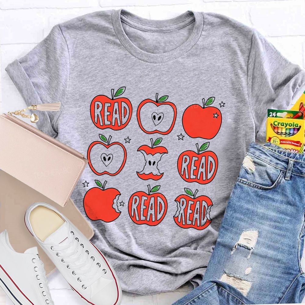Reading Apple Bite Heart Core Teacher T-shirt