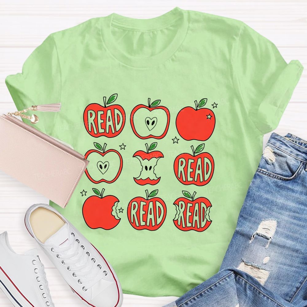 Reading Apple Bite Heart Core Teacher T-shirt