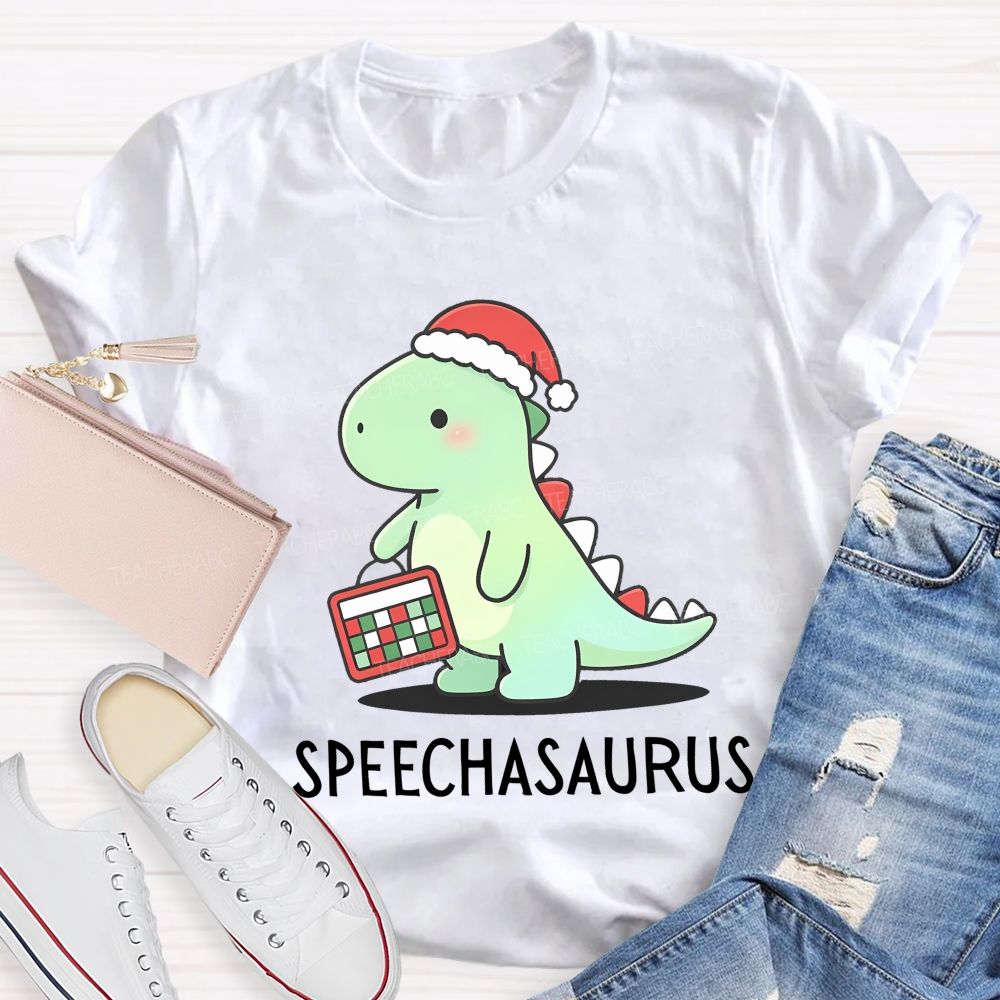 Christmas Speechasaurus Slp Dinosaur Teacher T-shirt