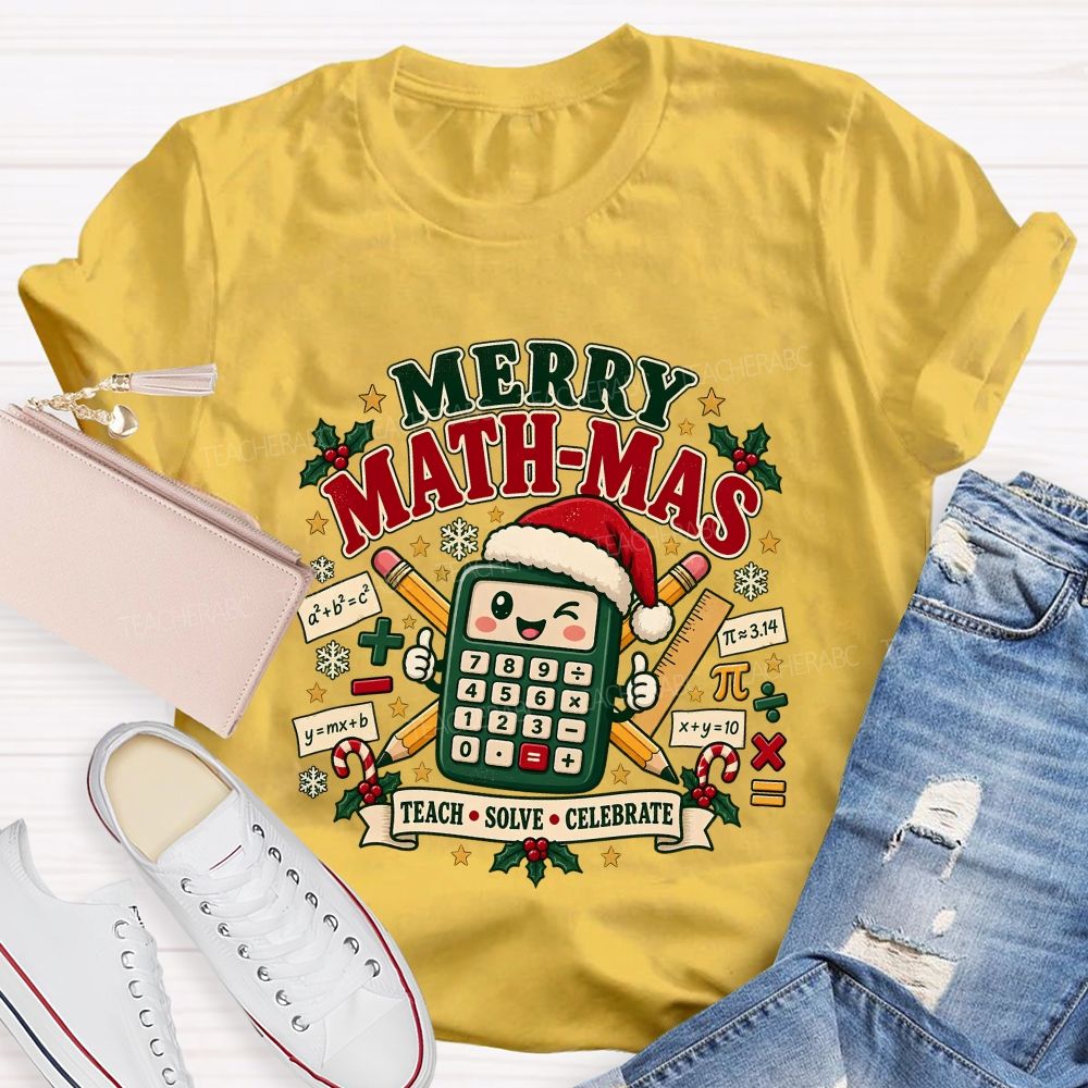 Merry Math‑Mas Math Teacher Christmas Teacher T-shirt
