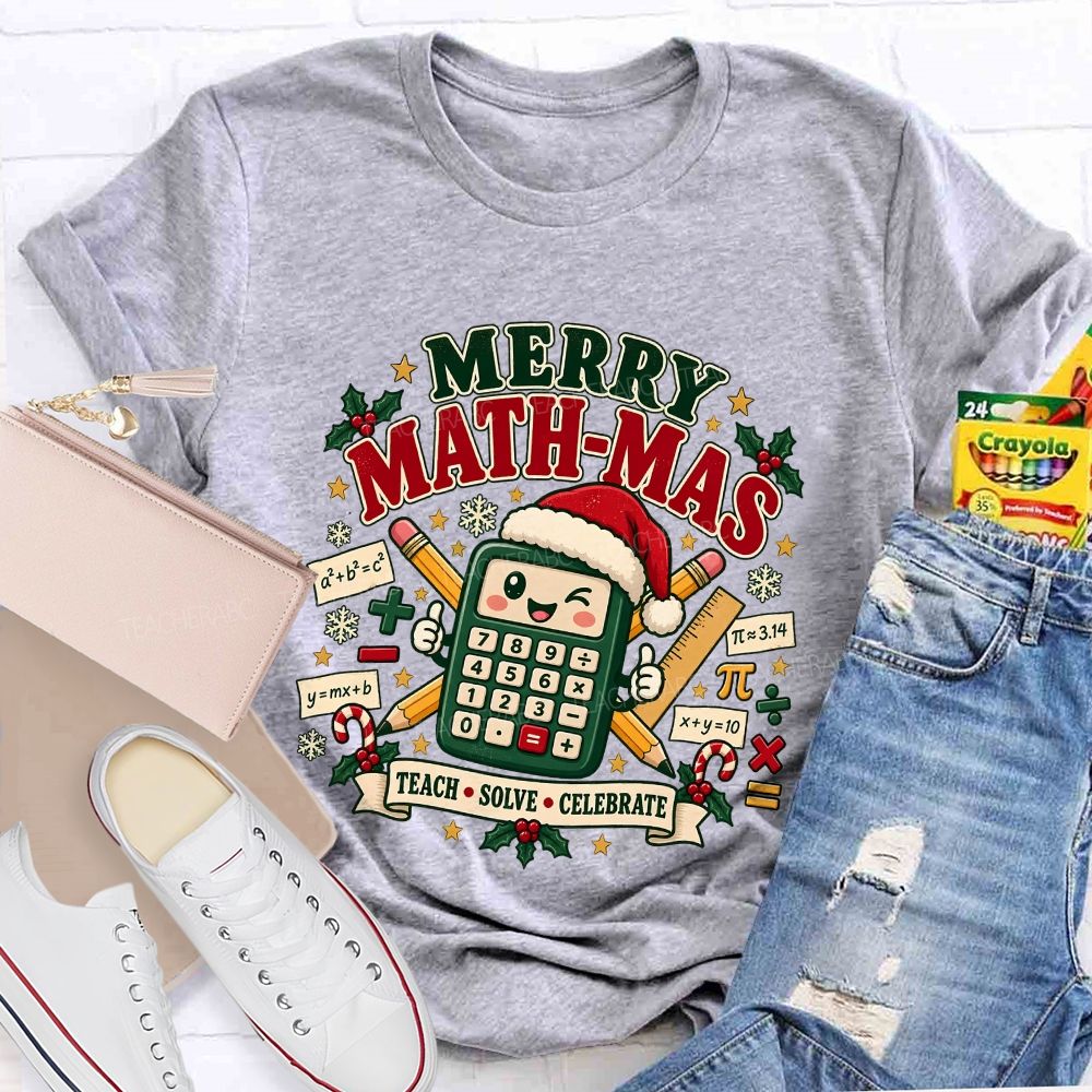 Merry Math‑Mas Math Teacher Christmas Teacher T-shirt