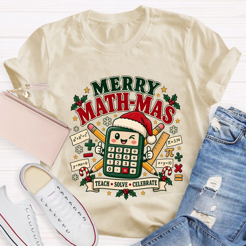 Merry Math‑Mas Math Teacher Christmas Teacher T-shirt