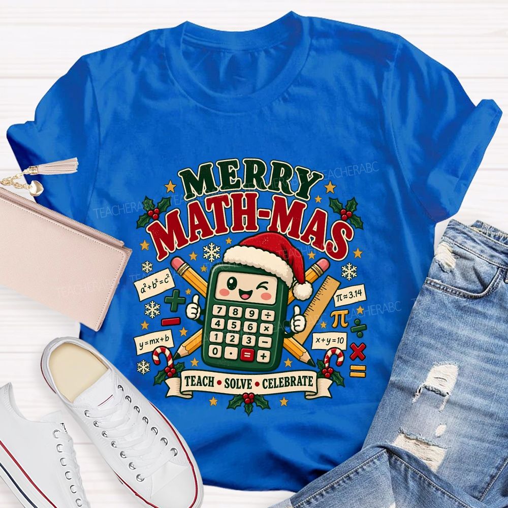 Merry Math‑Mas Math Teacher Christmas Teacher T-shirt