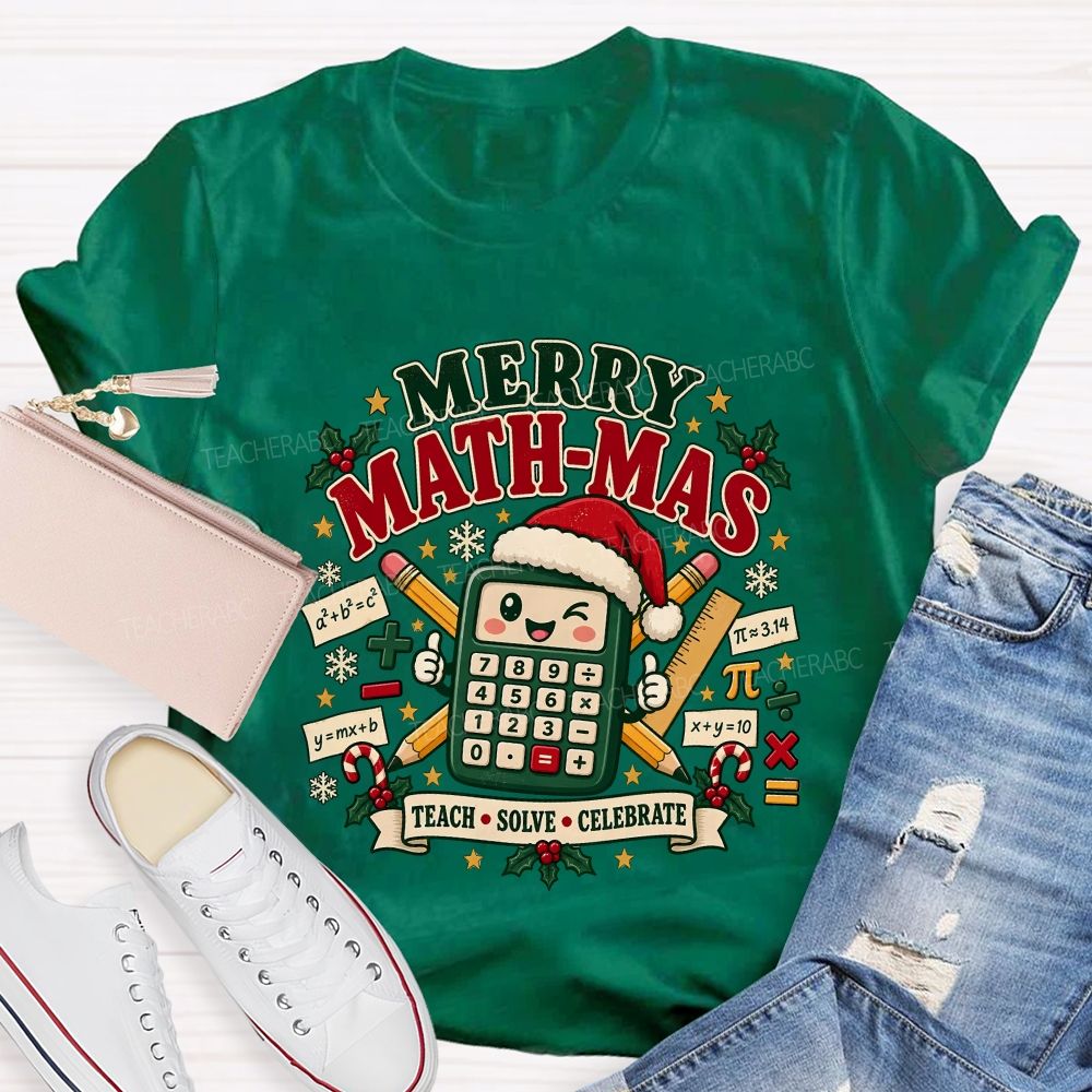 Merry Math‑Mas Math Teacher Christmas Teacher T-shirt